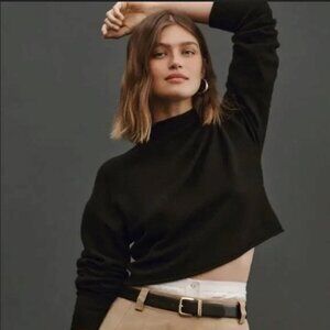 Reformation 100% Cashmere Cropped Mock Neck Sweater Black Size X-Small